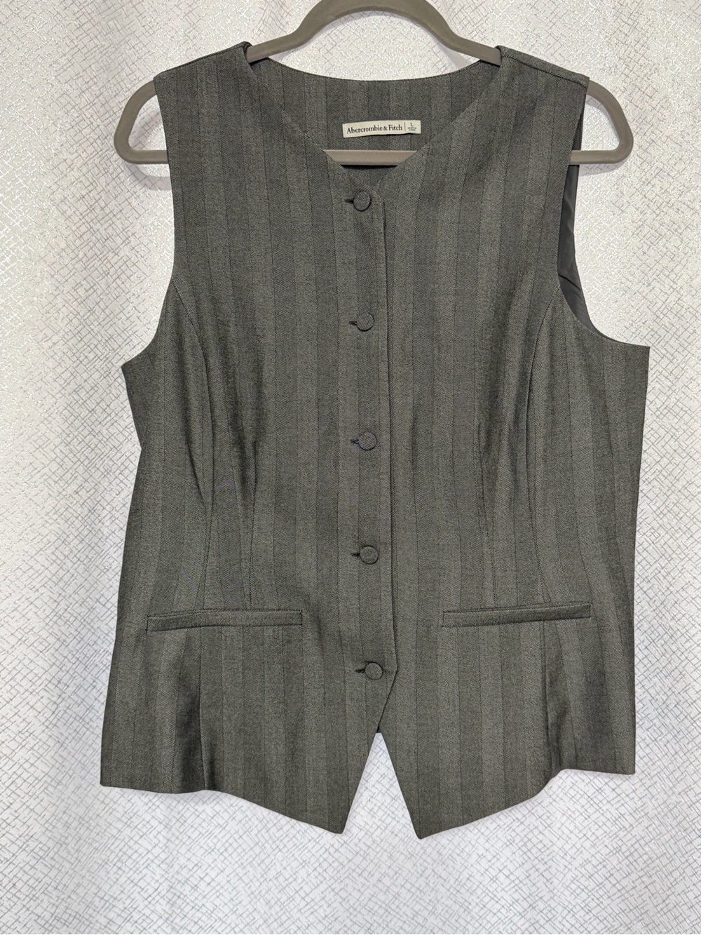 Abercrombie & Fitch Women’s L Gray Pinstripe Tailored Button Vest Waistcoat